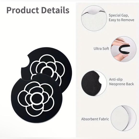 2pcs Camellia Car Rubber Coaster-New - Picture 4 of 5